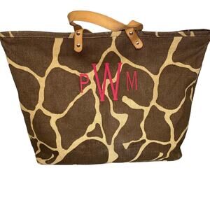 Murval Giraffe Print Tote Bag Monogram PWN Canvas Oversized Shopper